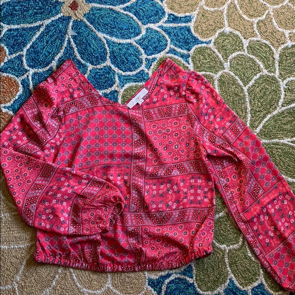 Loft Floral Cropped Pink Blouse